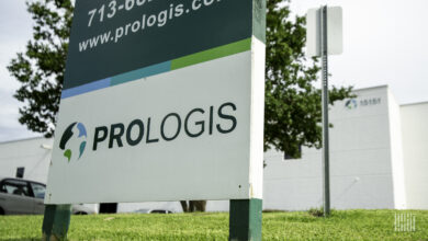 A Prologis sign in front of a Prologis warehouse