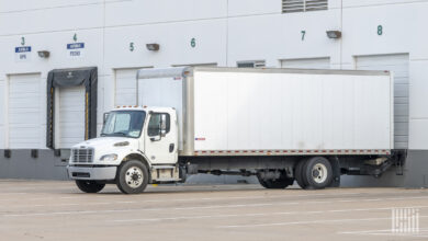 A white truck at a Prologis loading door