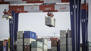 Containers being lifted at Port of Los Angeles