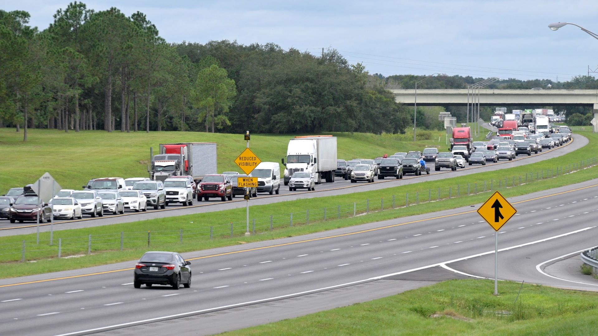 Highway traffic jam for hurricane exodus.